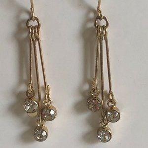 Gold Hanging Earrings with Three Hanging Gems!